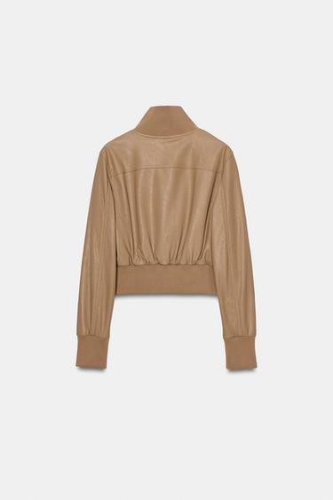 LEATHER EFFECT BOMBER JACKET - Dark camel by Zara - Image 8