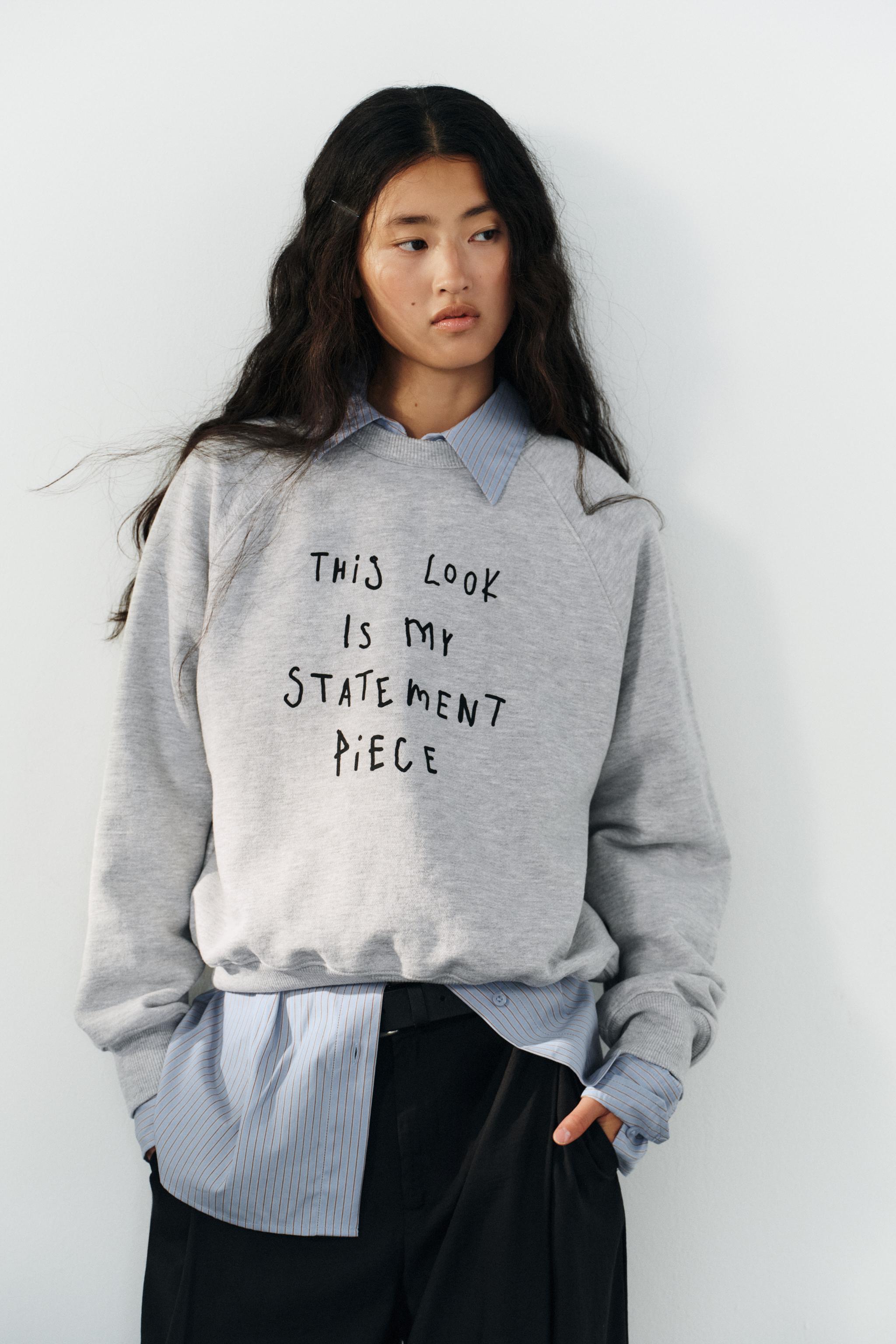 TEXT PRINT SWEATSHIRT — Gray marl