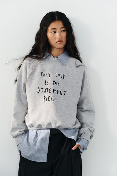 SLOGAN SWEATSHIRT - Grey marl by Zara