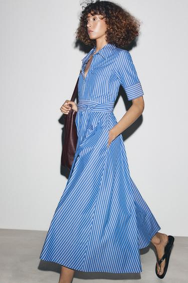 VESTIDO CAMISEIRO LISTRADO ZW COLLECTION - Azuis da Zara