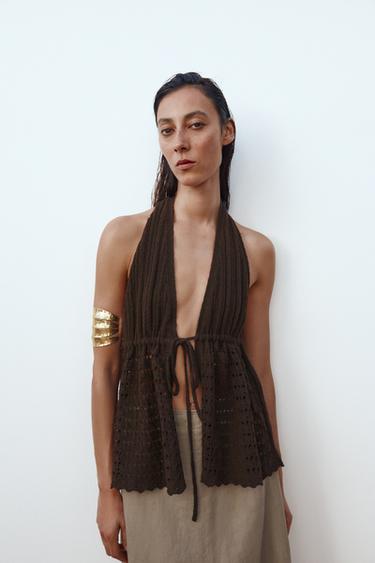 KNIT SCARF TOP - Brown by Zara