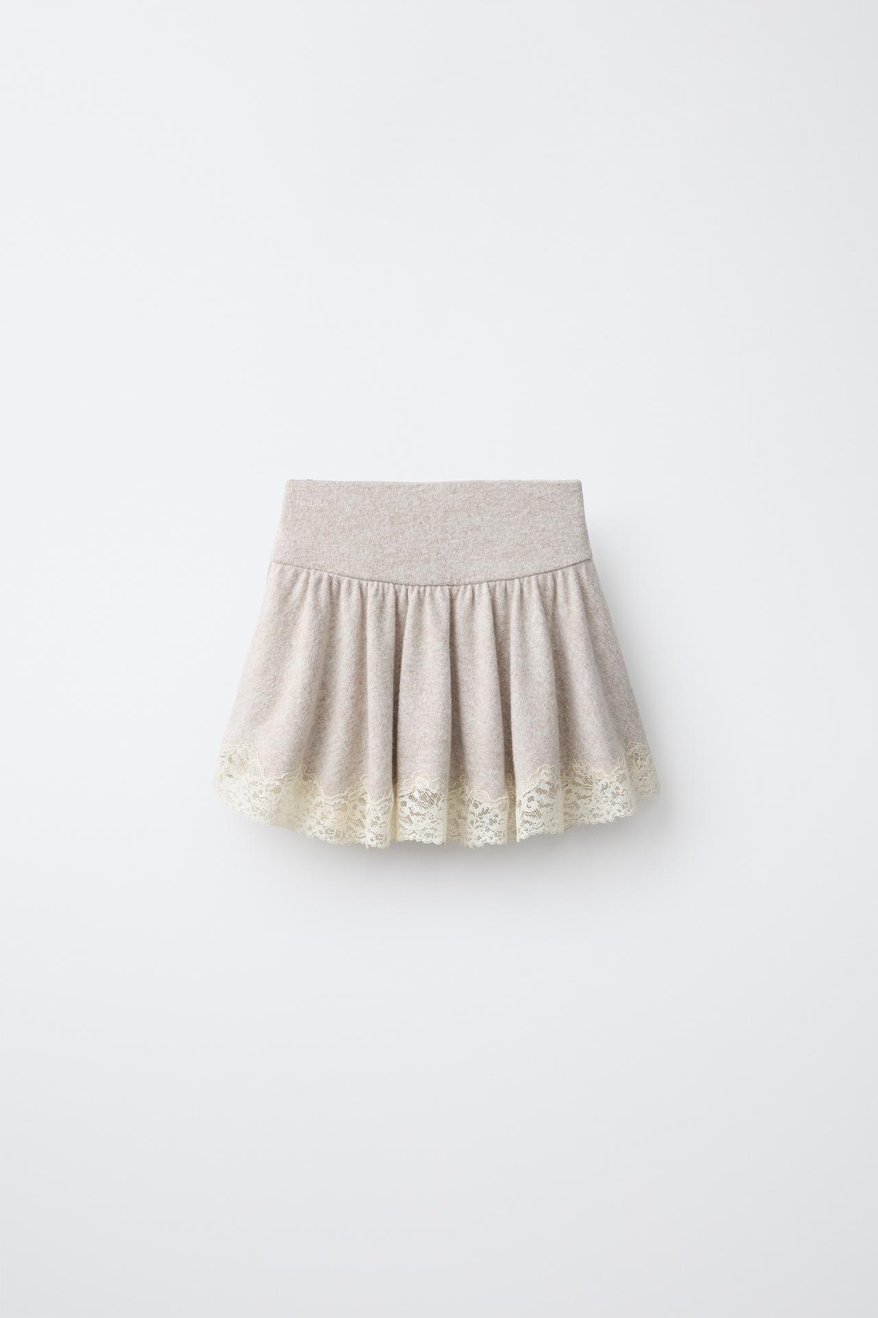 SOFT TOUCH LACE SKIRT — Beige