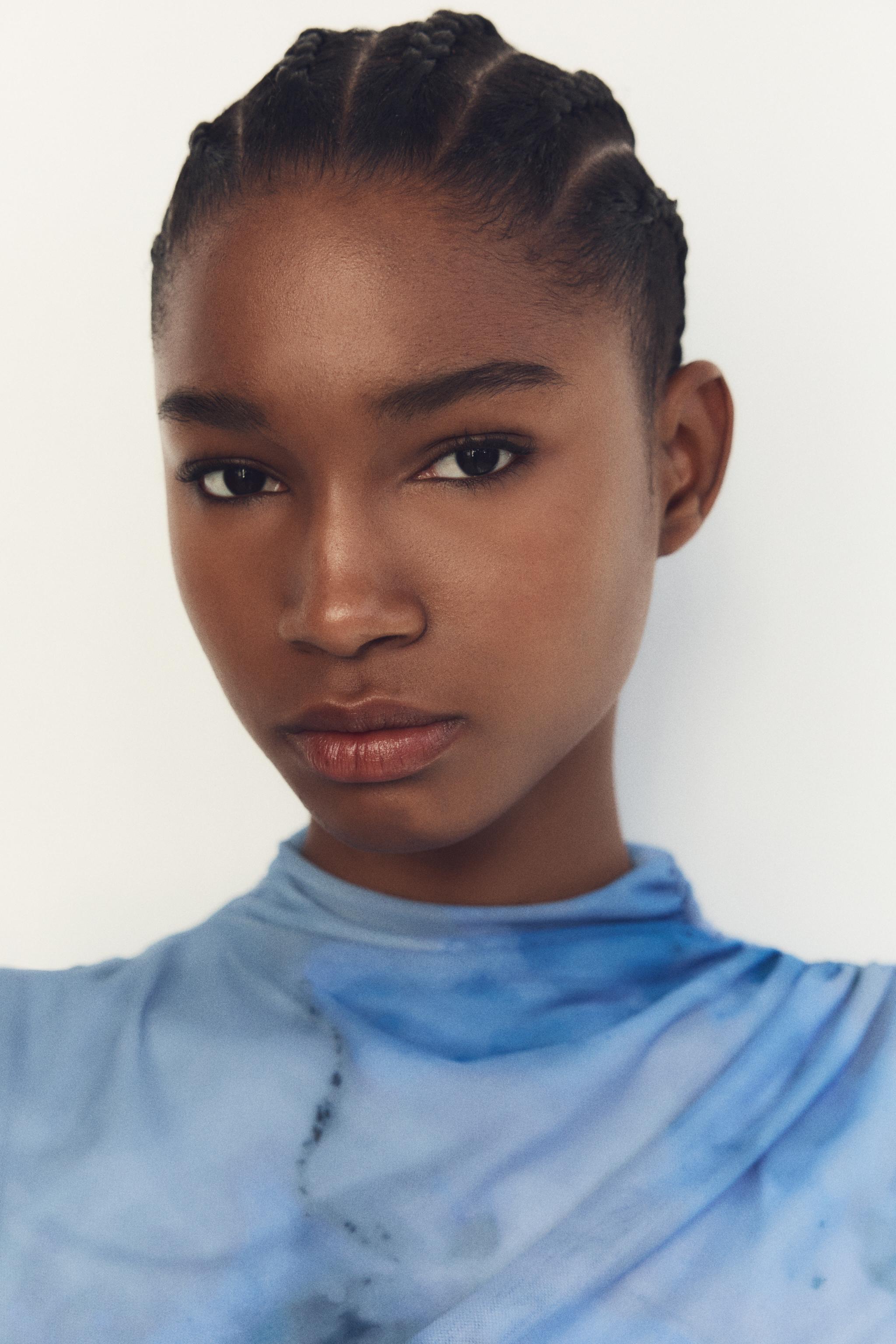 プリント柄ドレープミディ丈ワンピース - ブルー | ZARA Japan