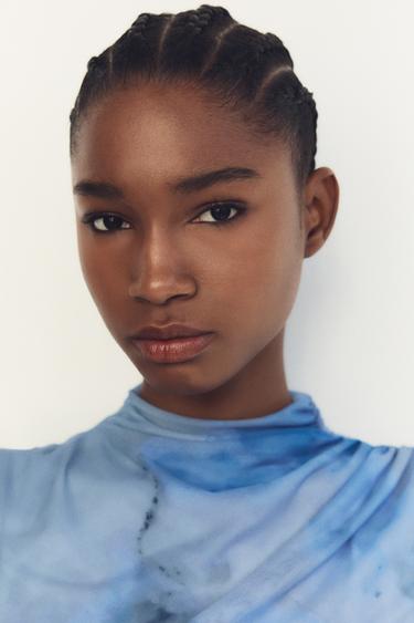 ROBE MIDI IMPRIMÉE DRAPÉE - Bleus de Zara - Image 3