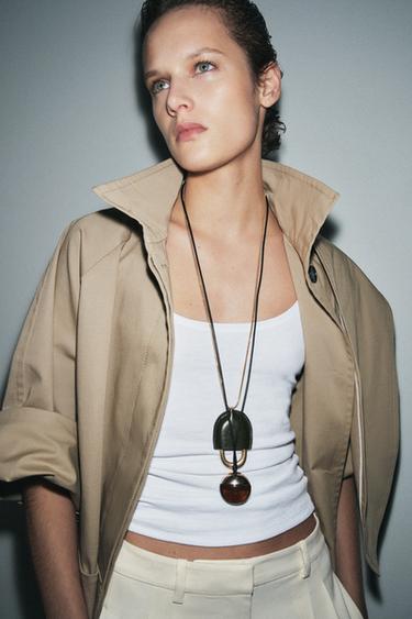 Zara PACK OF 2 LEATHER NECKLACES WITH RESIN - Golden