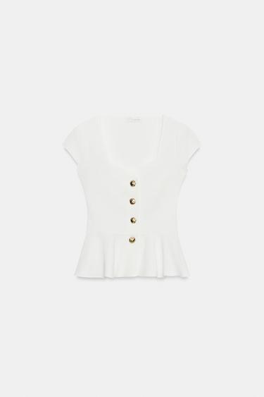 TOP PÉPLUM À BOUTONS - Blanc cassé de Zara - Image 6