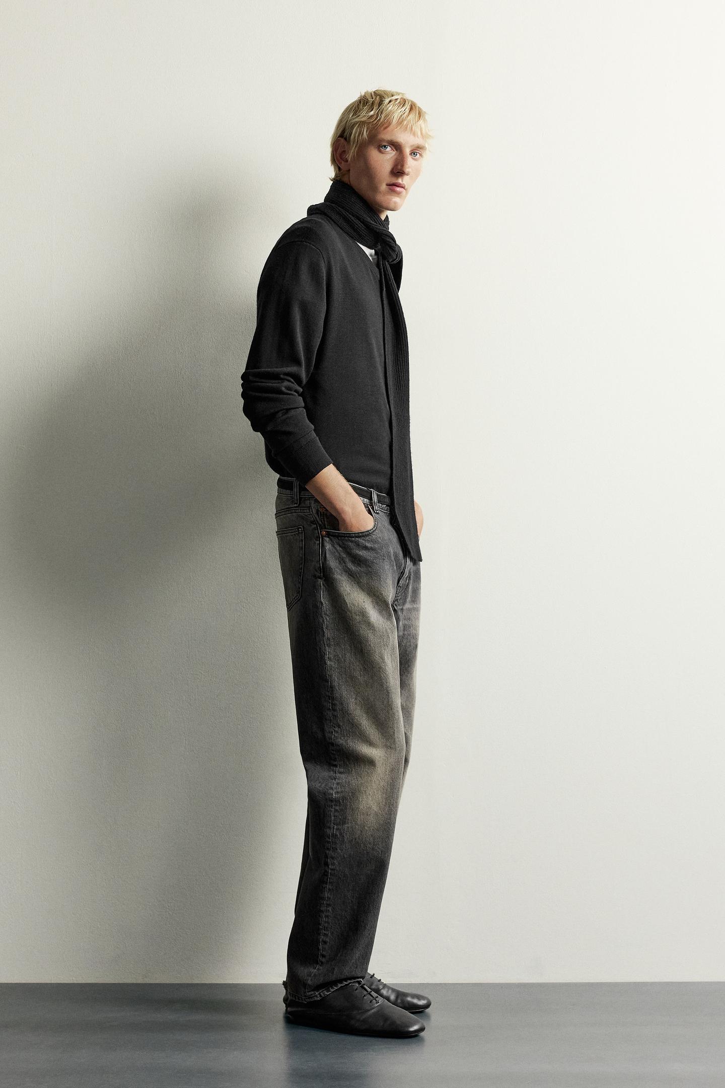 Мужские джинсы Zara Straight-Fit, цвет: Угольный — фото 4