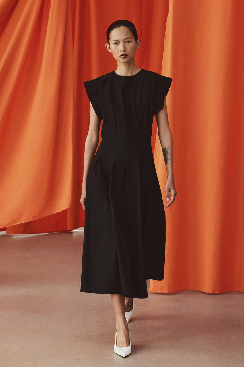 PLEATED POPLIN DRESS ZW COLLECTION - Black | ZARA United States PLEATED POPLIN DRESS ZW COLLECTION - Black | ZARA United States