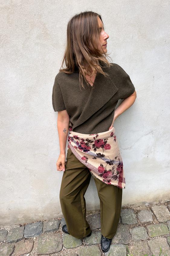 SHORT SLEEVE WRAP KNIT JUMPER - Brown / Taupe by Zara - Image 0