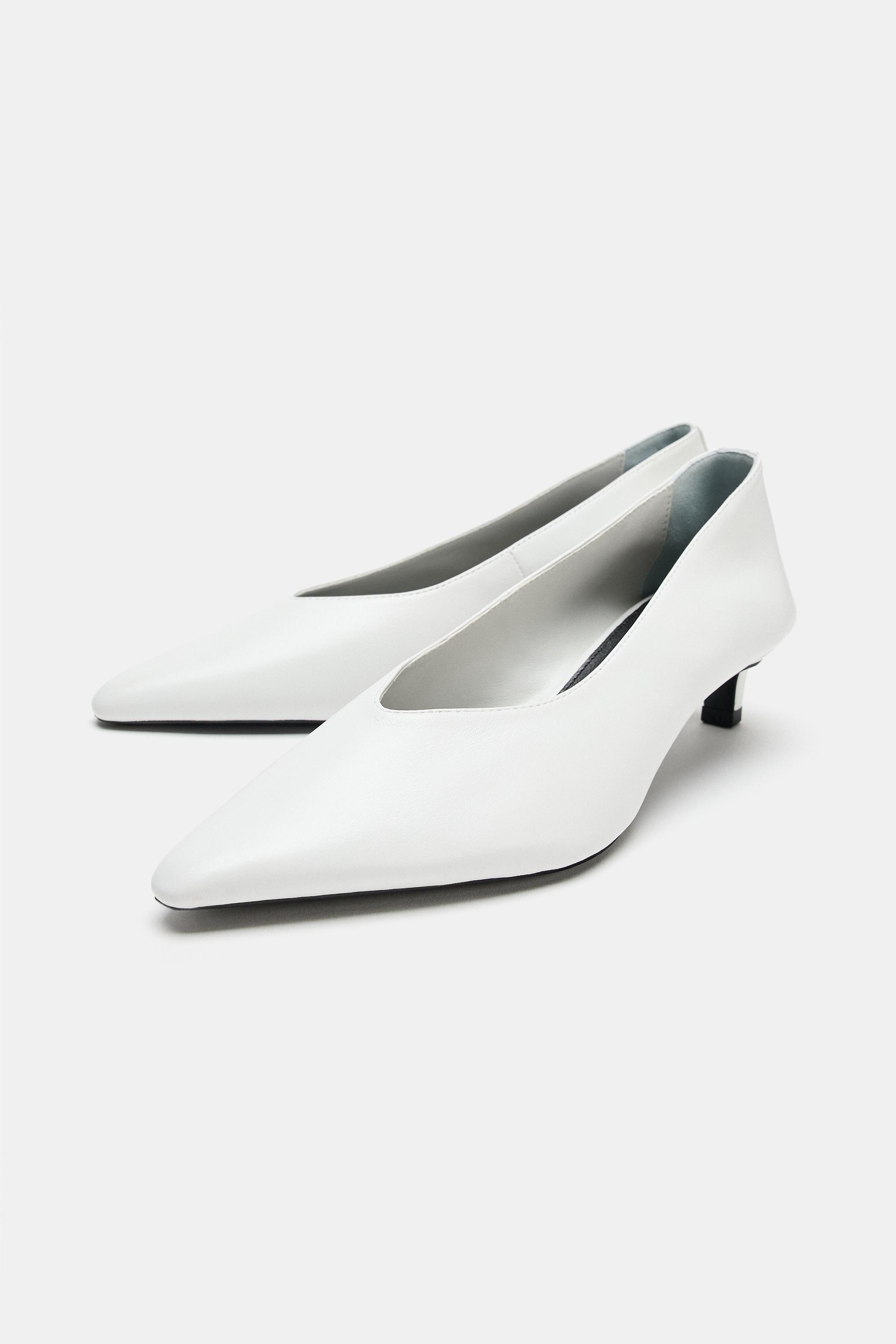 POINTED LEATHER KITTEN HEEL SHOES