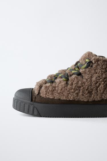 FAUX SHEARLING HIGH-TOP SNEAKERS - Brown by Zara - Image 3