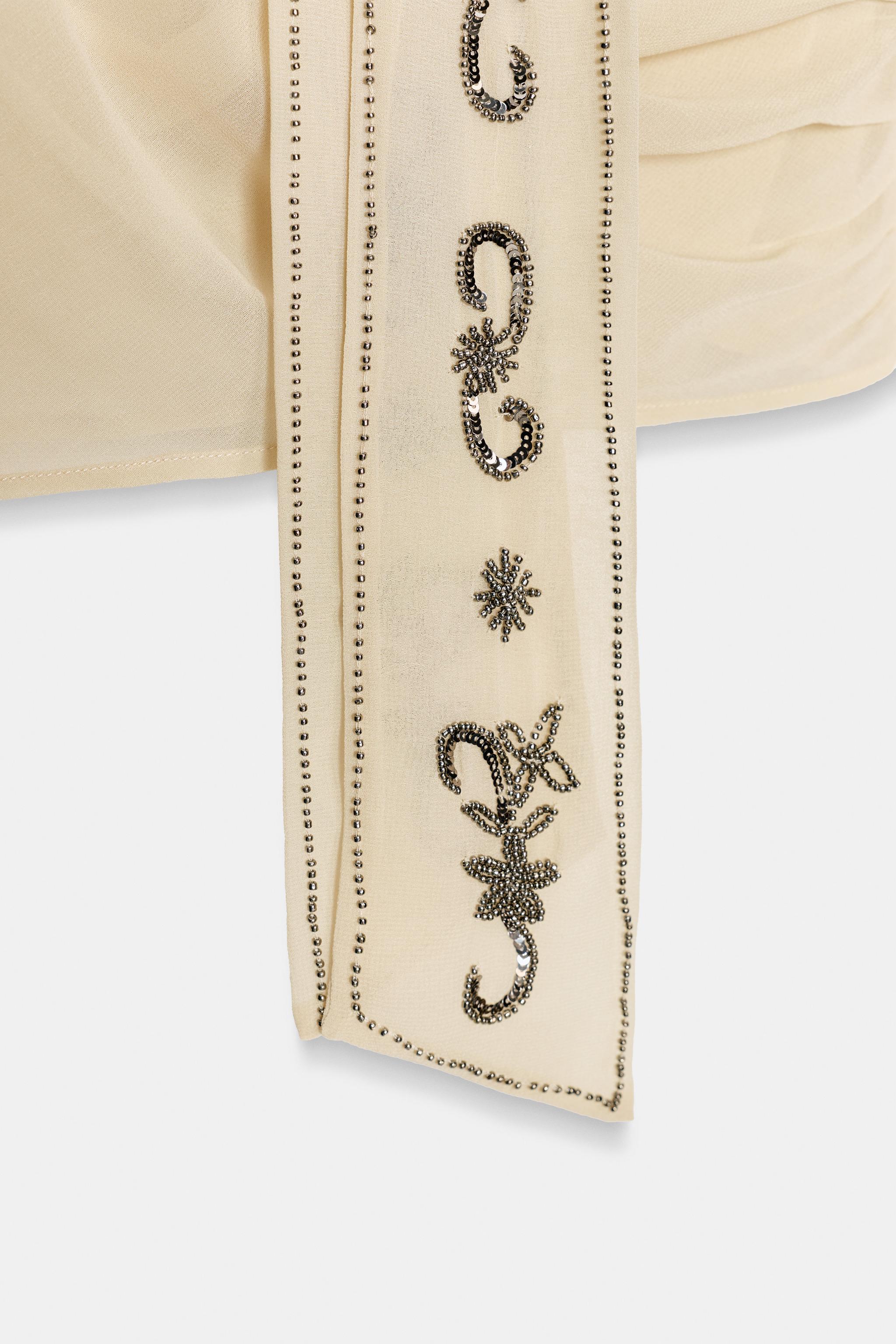 BEADED GEORGETTE SCARF SHIRT