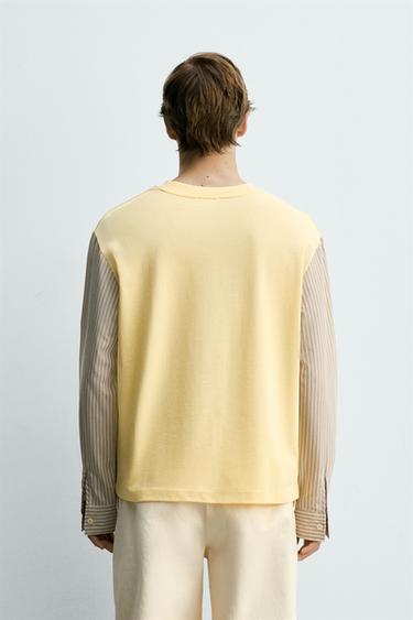T-SHIRT RELAXED FIT À MANCHES EN CONTRASTE - Jaune clair de Zara - Image 2