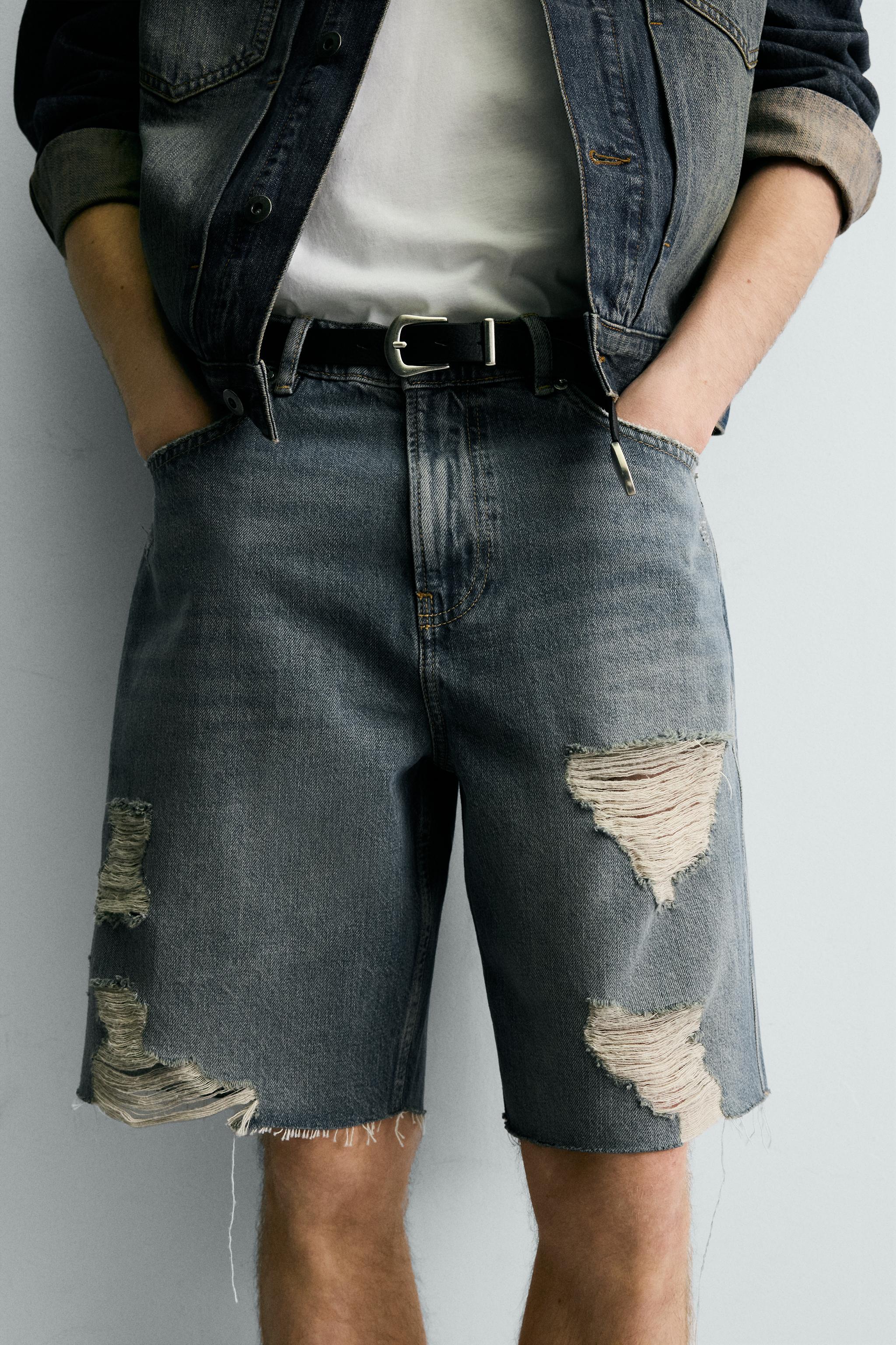 RIPPED RELAXED FIT DENIM SHORTS