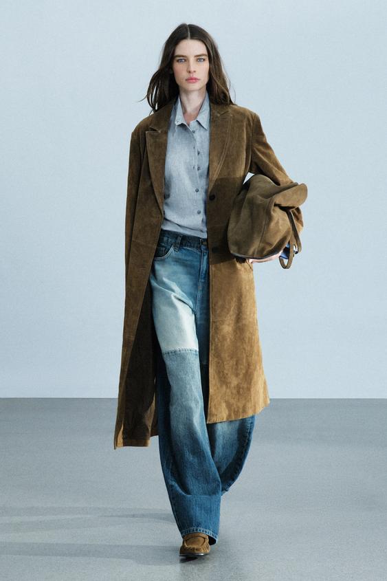 100% LEATHER LONG COAT ZW COLLECTION - Olive green by Zara - Image 0