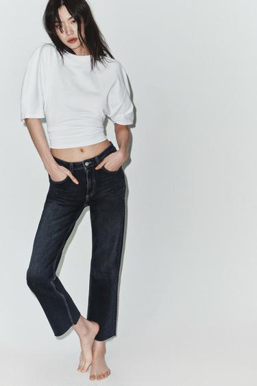TRF HIGH-WAIST CROPPED FLARE JEANS - Navy blue by Zara