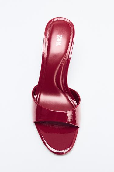 FAUX-PATENT-FINISH HEELED SANDALS - Red by Zara