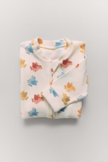 BIRD PRINT CONVERTIBLE FOOT SLEEPSUIT - Ecru by Zara