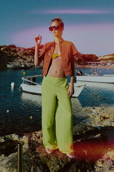 Zara HIGH-WAISTED WIDE LEG PANTS WITH FLAP - Green