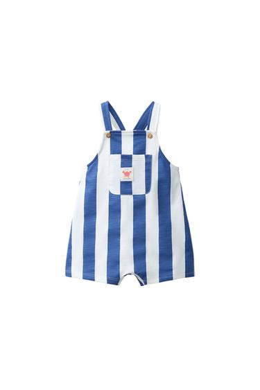 CRAB LABEL STRIPED SHORT DUNGAREES - Bluish by Zara