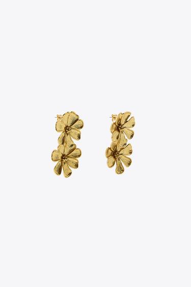 BOUCLES D'OREILLES MÉTALLIQUES FLEURS - Doré de Zara - Image 3