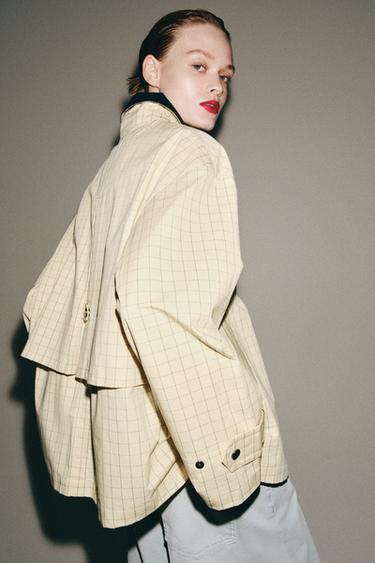 جاكيت كاروهات بياقة متباينة ZW COLLECTION - زبدة الخاص بـ Zara