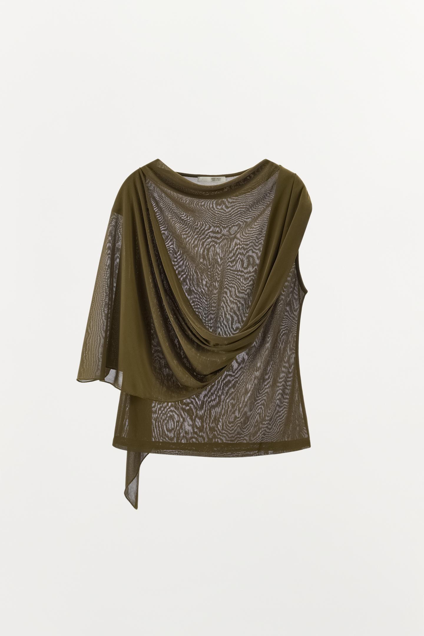 Женский топ Zara Draped Asymmetric Top, цвет: Оливковый зелёный — фото 5