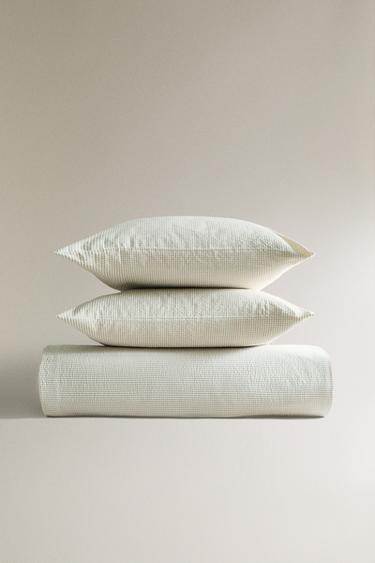 HOUSSE DE COUETTE COTON SEERSUCKER CARREAUX - Vert de Zara