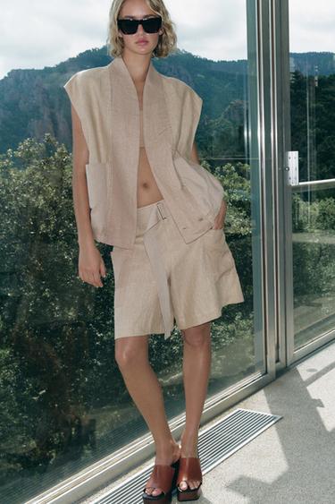 Zara LIMITED EDITION 100% LINEN COMBINATION VEST - Beige