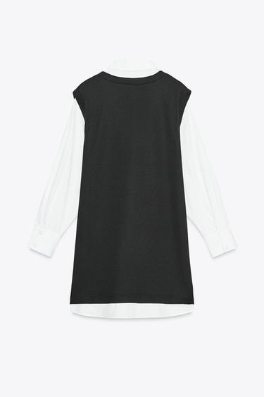 POPLIN MINI DRESS WITH MATCHING DETAIL - Black / White by Zara - Image 6