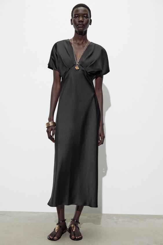 SATIN EFFECT MIDI DRESS