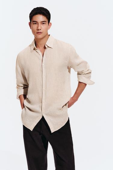 100% LINEN REGULAR FIT SHIRT - Light beige by Zara