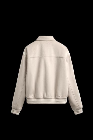 Zara FAUX SUEDE BOMBER JACKET - Ecru