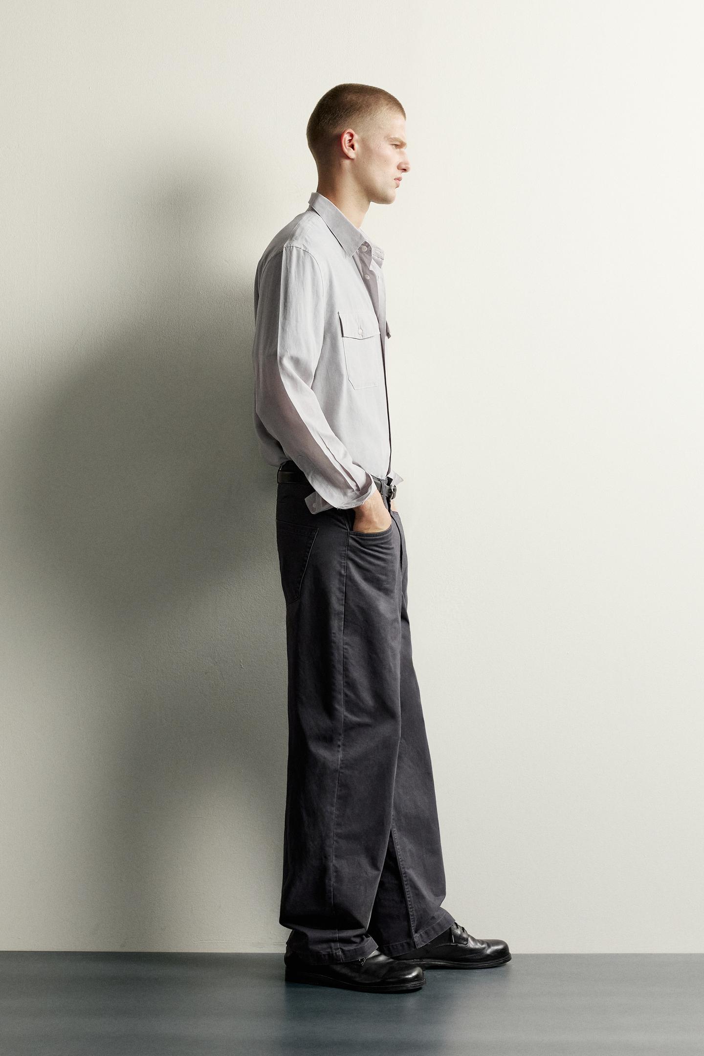 Мужская рубашка Zara Flowy Pocket, цвет: Серый — фото 4