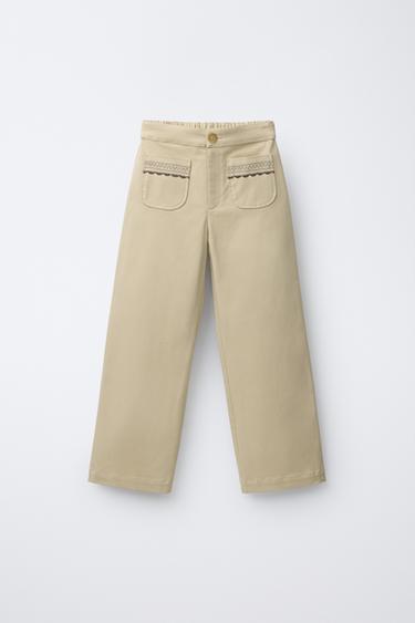 EMBROIDERED POCKET TROUSERS - Butter by Zara
