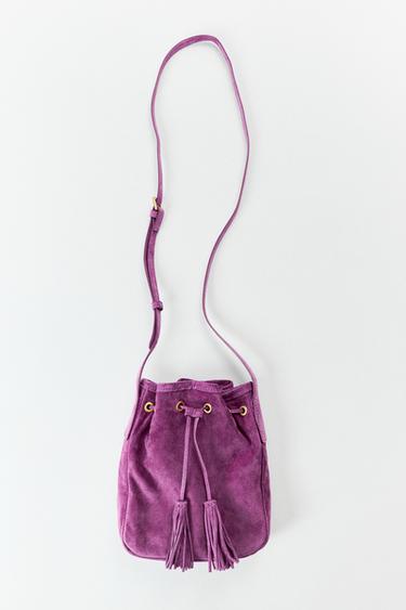 MINI GATHERED LEATHER CROSSBODY BAG - Purple by Zara