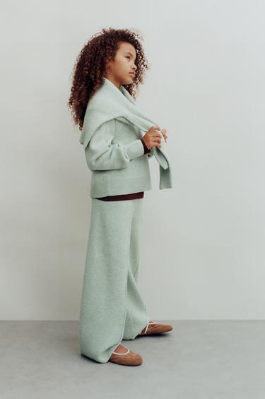 Zara WIDE LEG KNIT PANTS - Light green