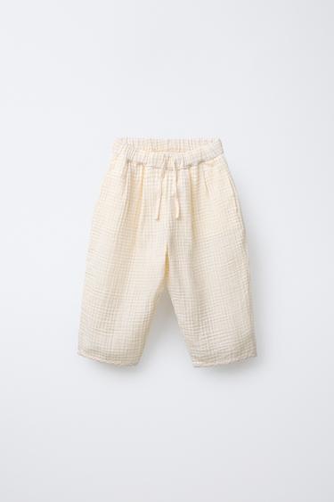 BAGGY-HOSE MIT KAROMUSTER - Cremefarben von Zara