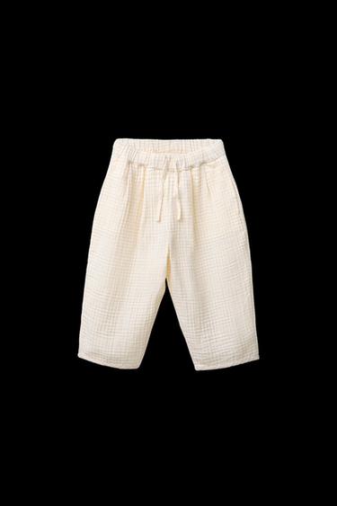 CHECK TEXTURED BAGGY TROUSERS - Ecru by Zara - Image 0
