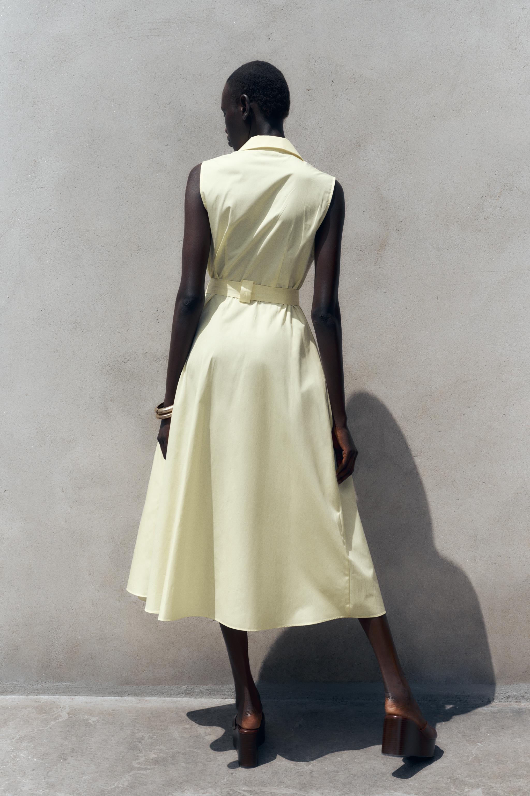 BELTED POPLIN MIDI DRESS