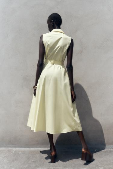 ROBE MIDI EN POPELINE CEINTURE - Jaune de Zara - Image 5