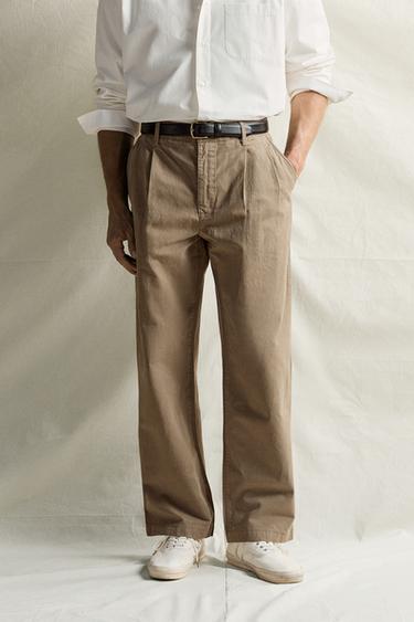 PLEATED REGULAR-FIT CHINO PANTS — Taupe gray 2