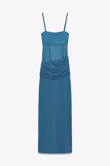 LONG CONTRAST TULLE DRESS - Blue by Zara - Image 5