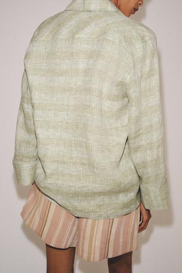 CHEMISE EN LIN À CARREAUX ZW COLLECTION - Vert de Zara - Image 2