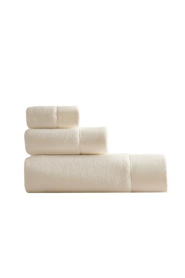 BATH TOWEL WITH FABRIC STRIPE - Oyster-white by Zara