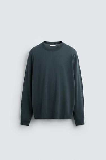 Zara LIGHTWEIGHT 100% WOOL SWEATER - Bluish
