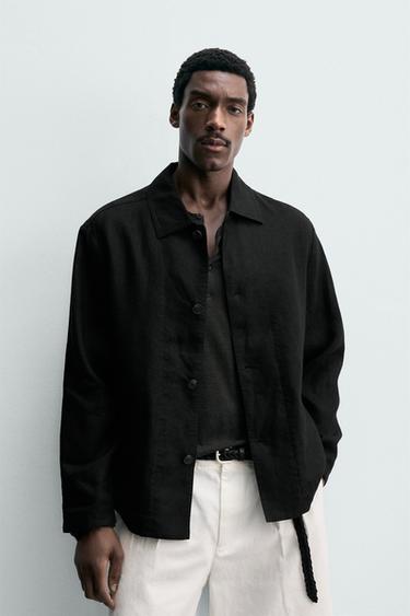 ВРЪХНА РИЗА REGULAR FIT 100% ЛЕН - Черен от Zara
