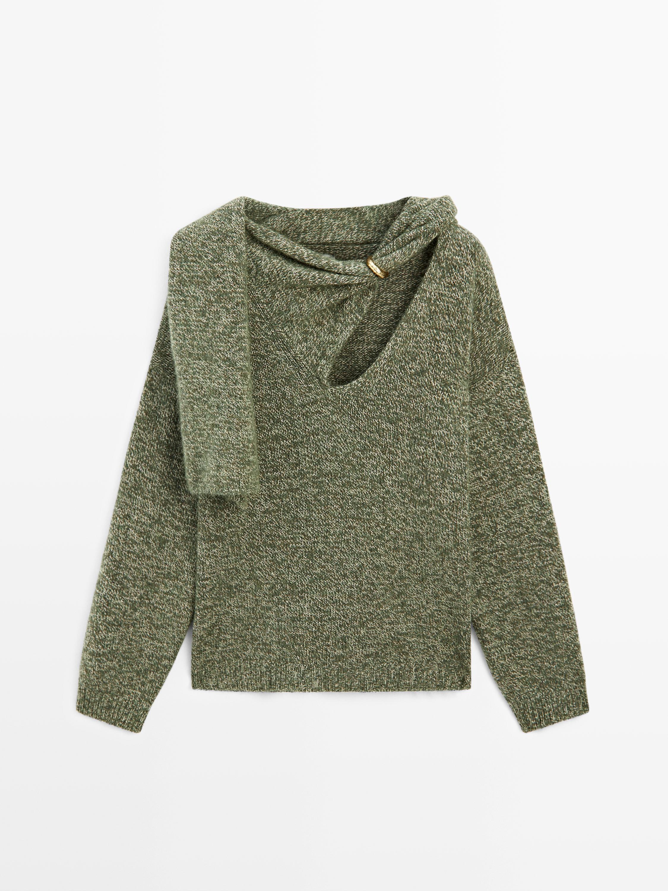 Flecked knit sweater with scarf - STUDIO