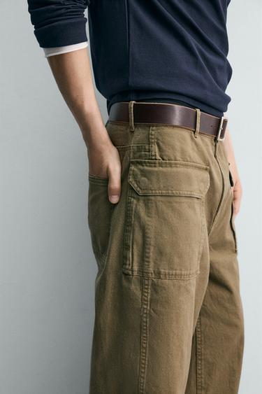 PANTALON COUPE LARGE À PASSANT - Kaki de Zara - Image 4