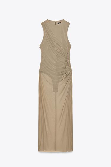 TULLE BODY MIDI DRESS - Taupe grey by Zara - Image 4